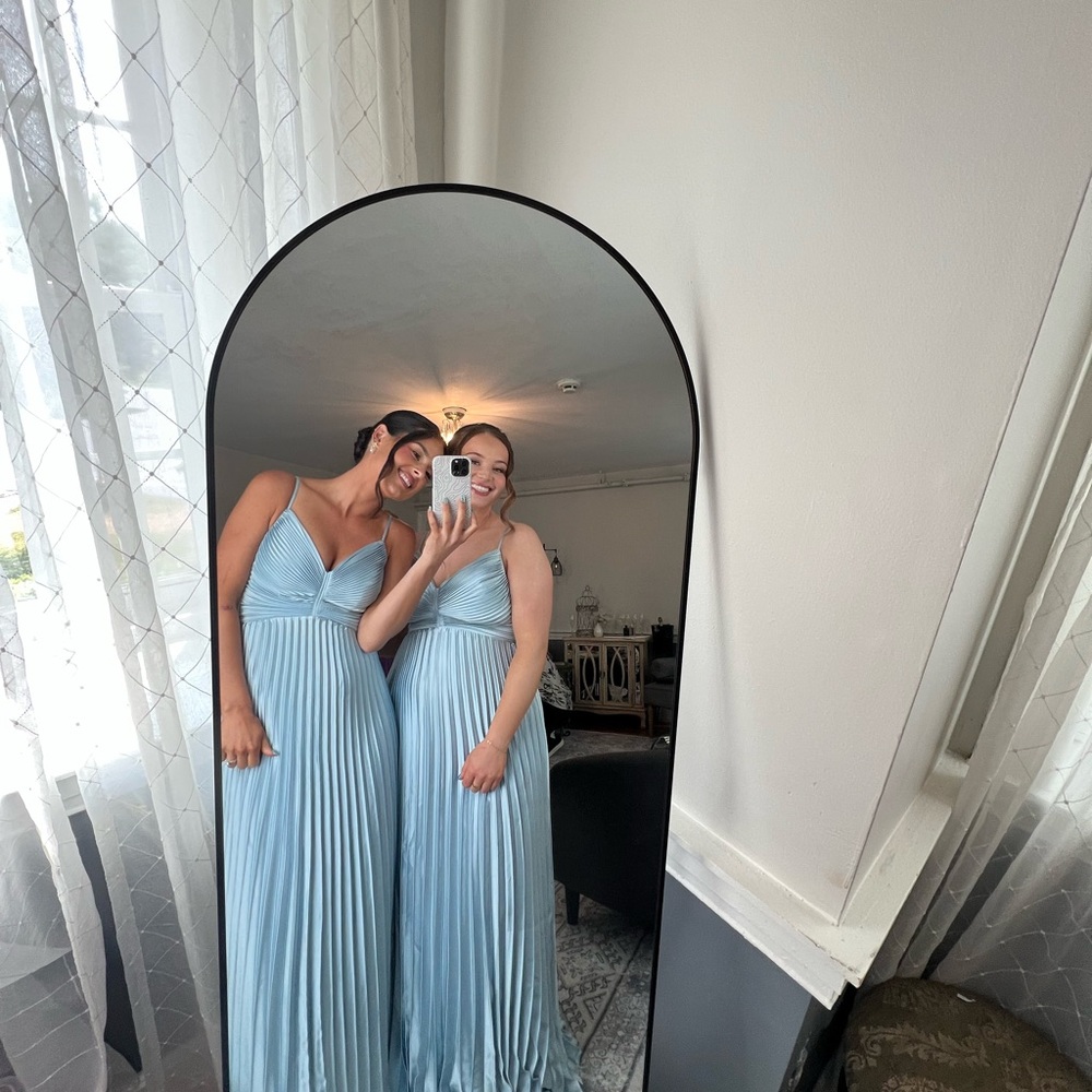 Revelry Sky Blue Vivian Satin Pleated Dress - Picture 3 of 12